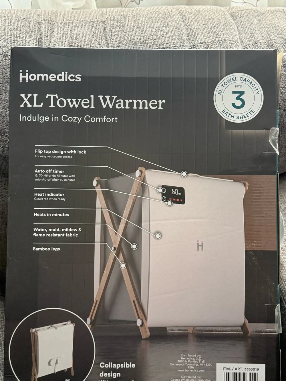 Homedics XL Towel Warmer in White and Pink Accent